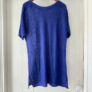 Chicos Easywear Womens Blue Open Knit Tunic Short Sleeve Cover Top Size 2 Large